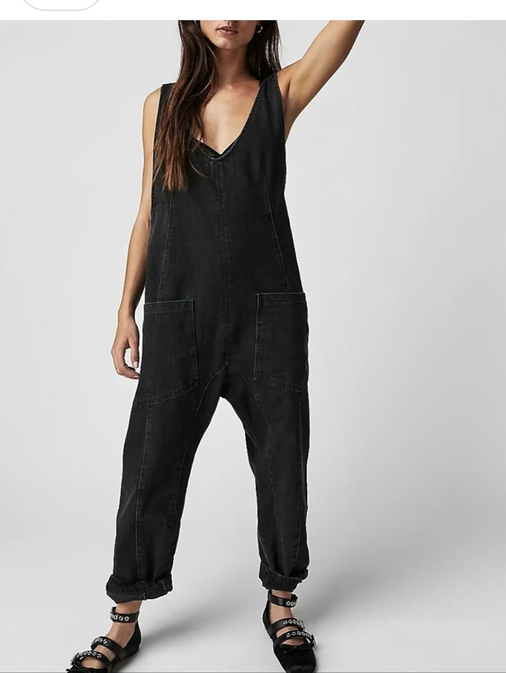We The Free High Roller Black Denim Jumpsuit Sz XS